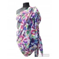 Duża sukienka plażowa - eleganckie PAREO XXL szyfon fioletowe kwiaty